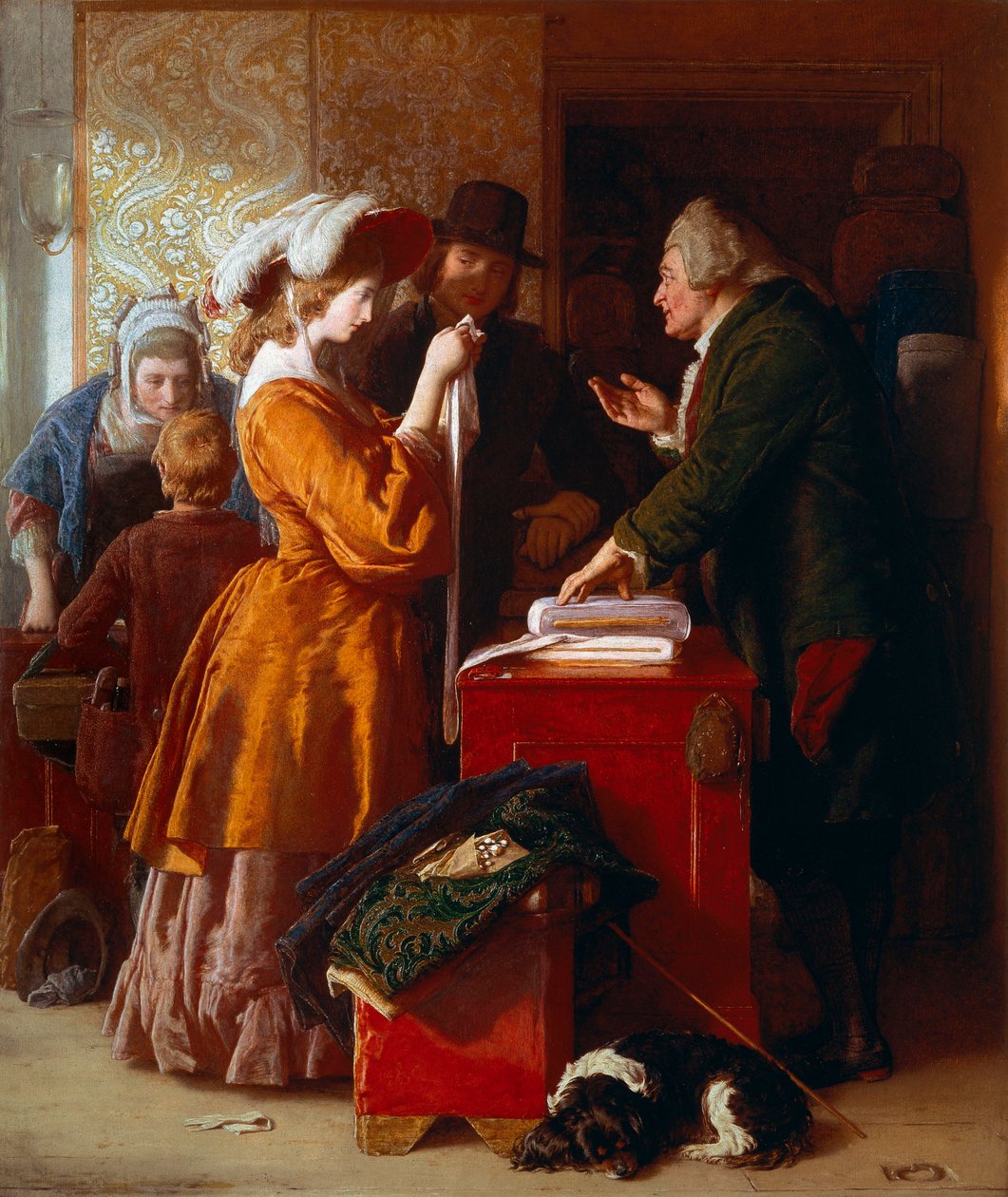 تفاصيل "" اختيار فستان الزفاف ". لوحة ويليام مولريدي (1786-1863). 1845. لندن. متحف فيكتوريا وألبرت. بواسطة وليام مولريدي
