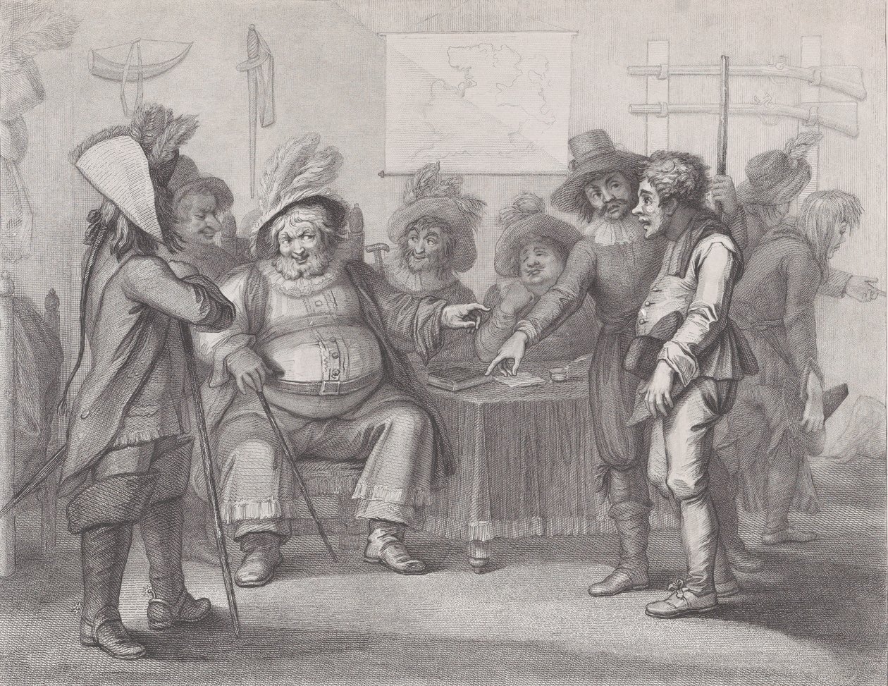 Falstaff at Justice Shallow's حشد مجنديه شكسبير ، هنري الرابع ، الجزء ... ، 1 يونيو 1792. بواسطة وليام نيلسون جاردينر