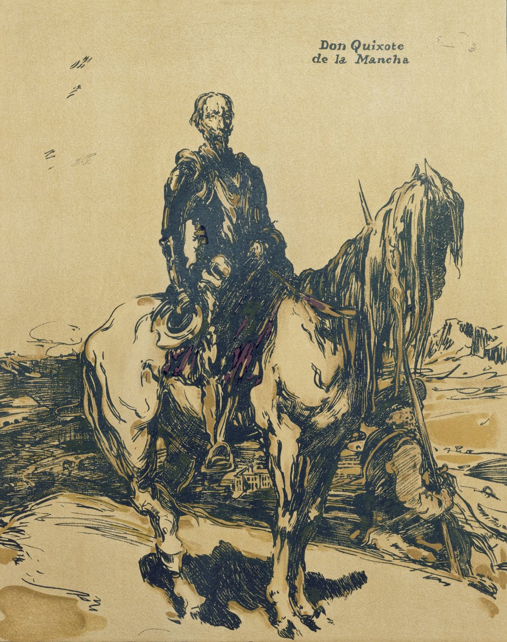 Don Quixote de la Mancha ، رسم توضيحي من "شخصيات الرومانسية" ، نُشر لأول مرة عام 1900 (لون ليثو) بواسطة وليام نيكلسون