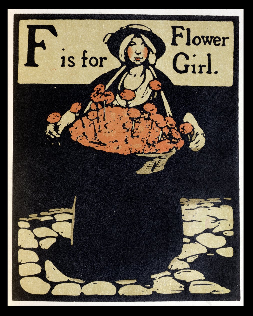 الحرف F لـ Flower Girl ، رسم توضيحي من "An Alphabet" ، نشره William Heinemann بواسطة وليام نيكلسون