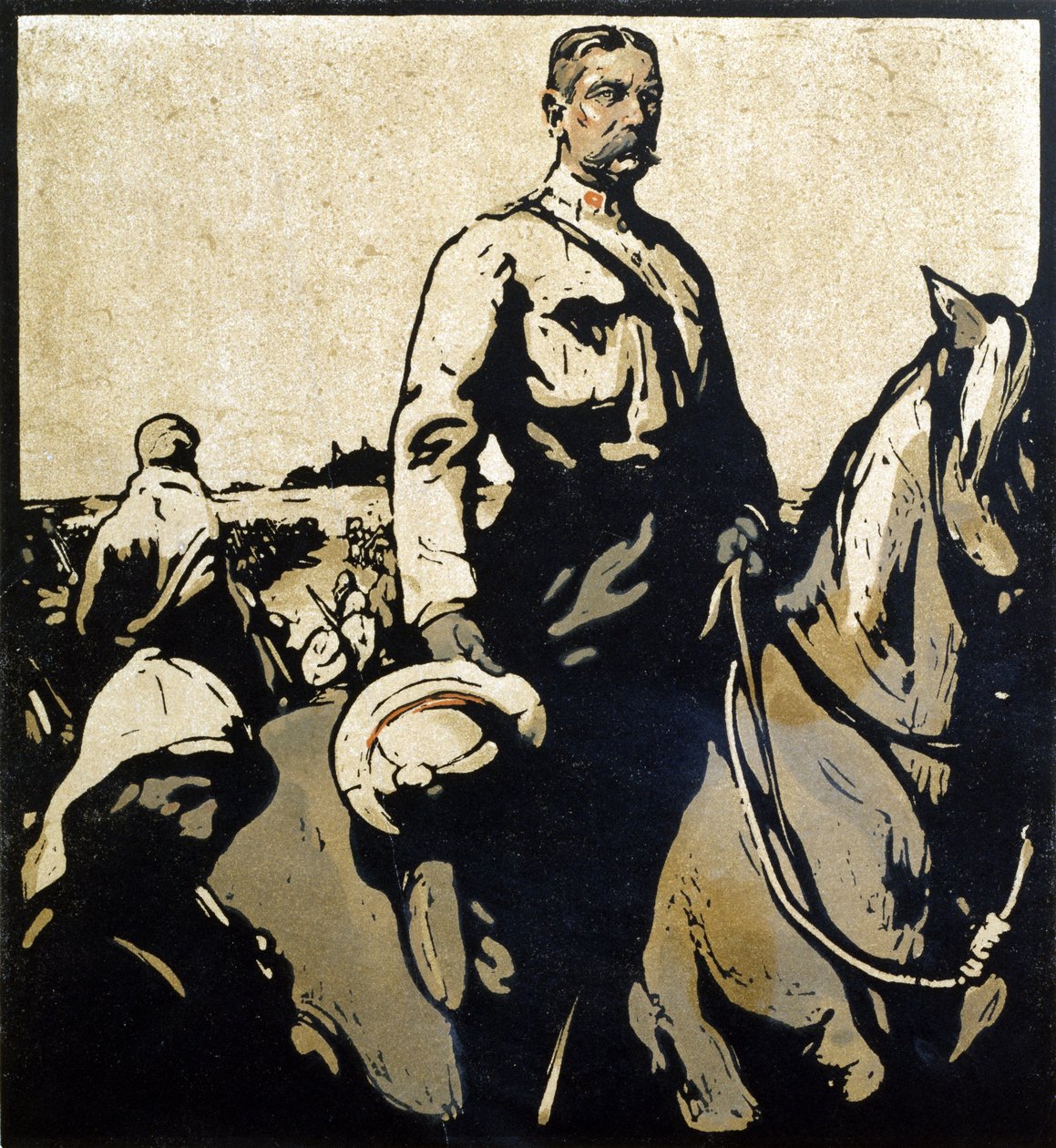 رسم توضيحي لورد كيتشنر (1850-1916) من "اثني عشر صورة شخصية - السلسلة الثانية"، نُشر عام 1899 (قطعة خشبية ملونة يدويًا) بواسطة وليام نيكلسون