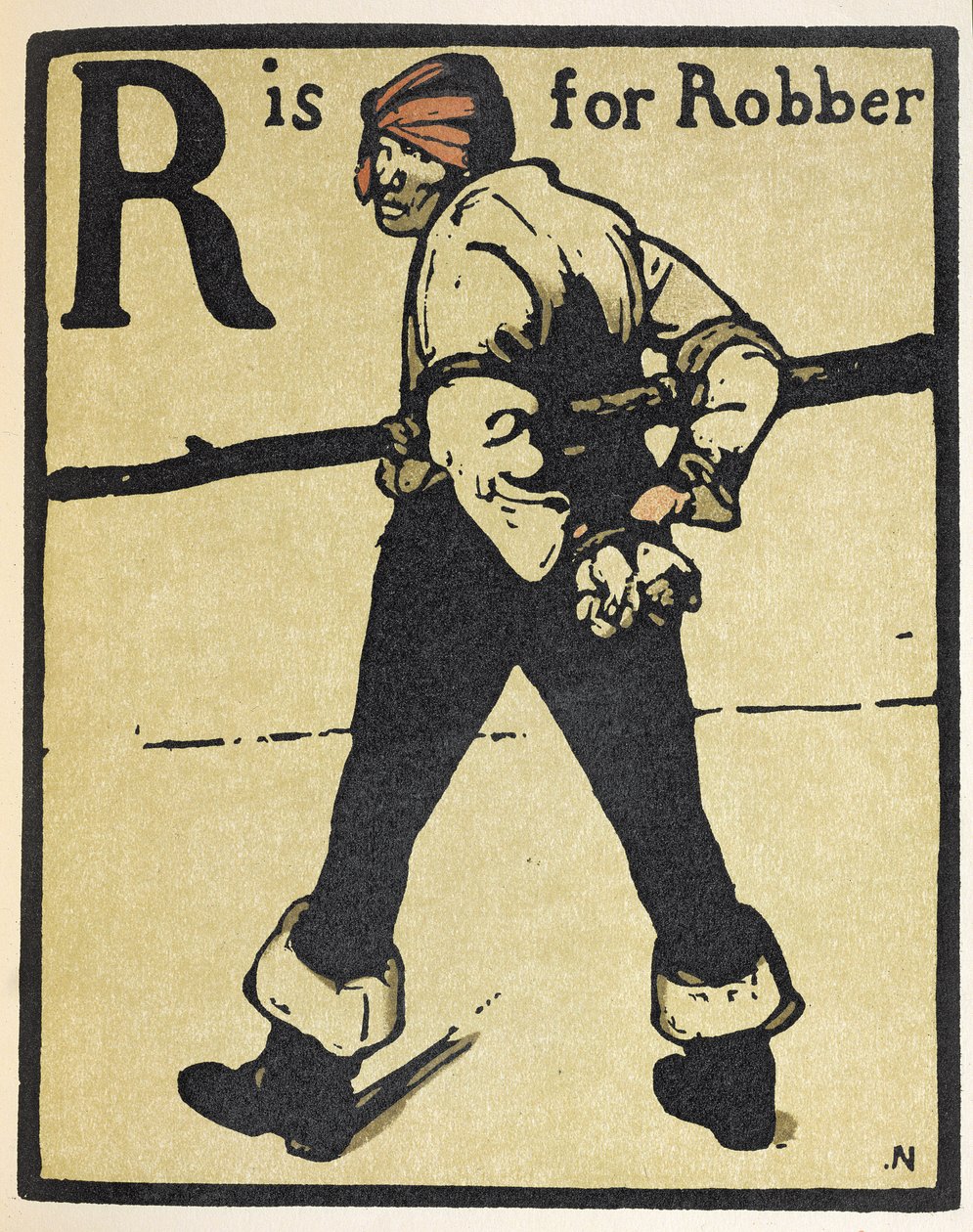 R هو لـ Robber ، رسم توضيحي من "An Alphabet" ، نشره William Heinemann بواسطة وليام نيكلسون