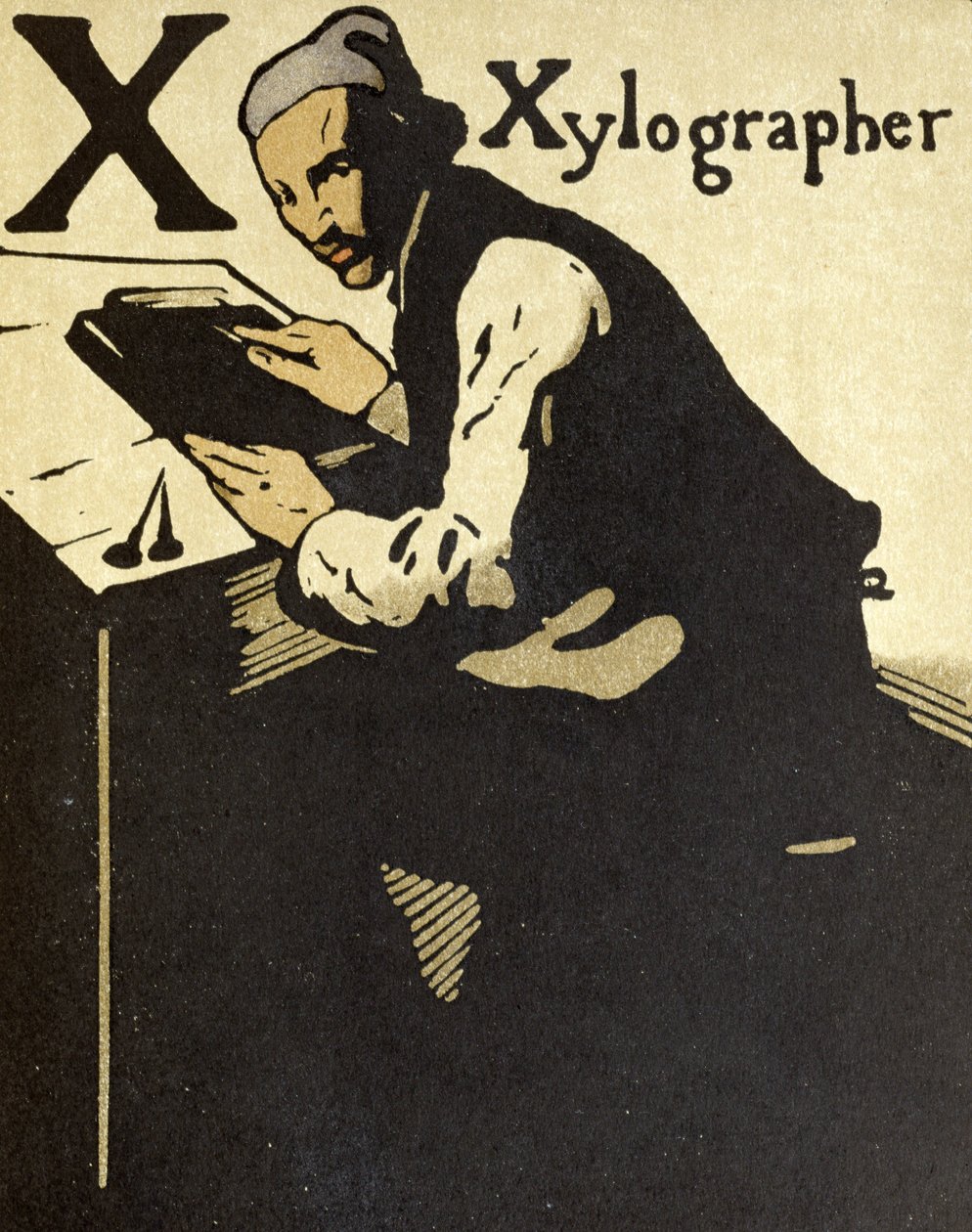 X لـ Xylographer ، رسم توضيحي من "An Alphabet" ، نشره William Heinemann بواسطة وليام نيكلسون