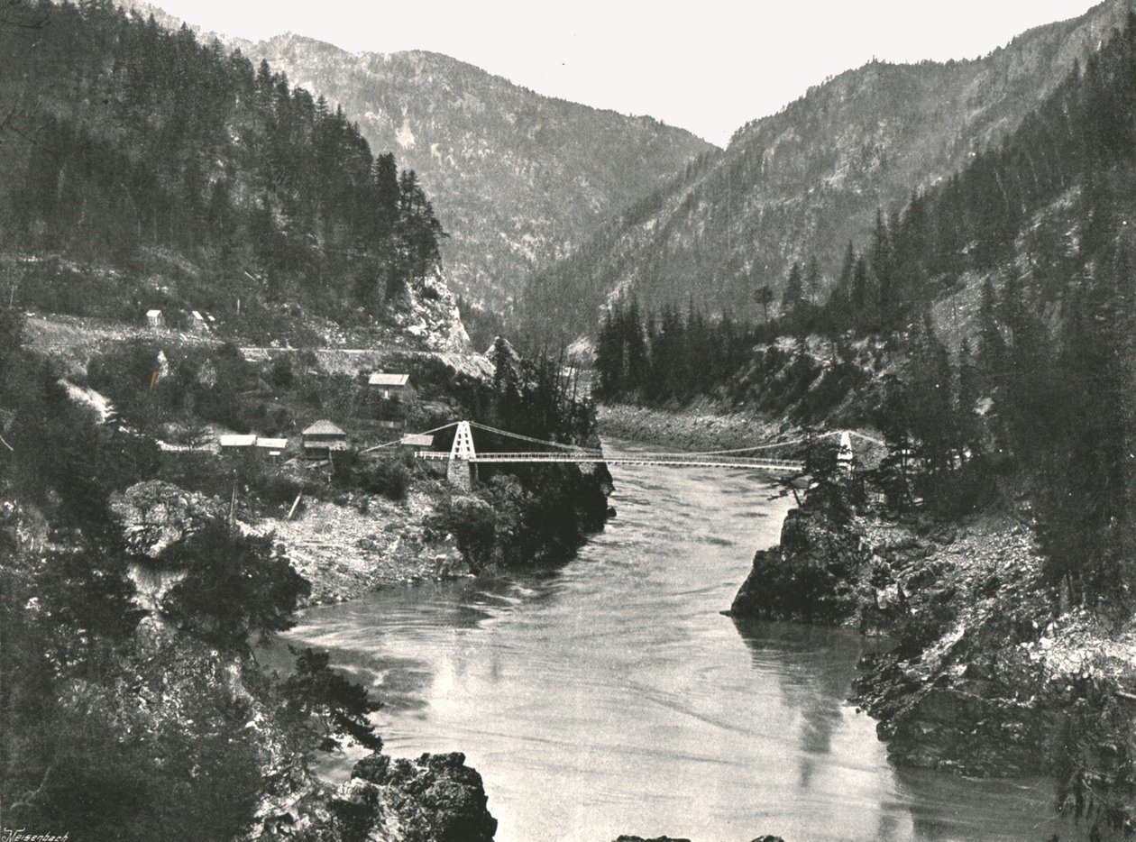 The Rockies: The Frazer Canyon و Cariboo Road Bridge ، بالقرب من Spuzzum ، كندا ، 1895. بواسطة وليام نتمان وابنه