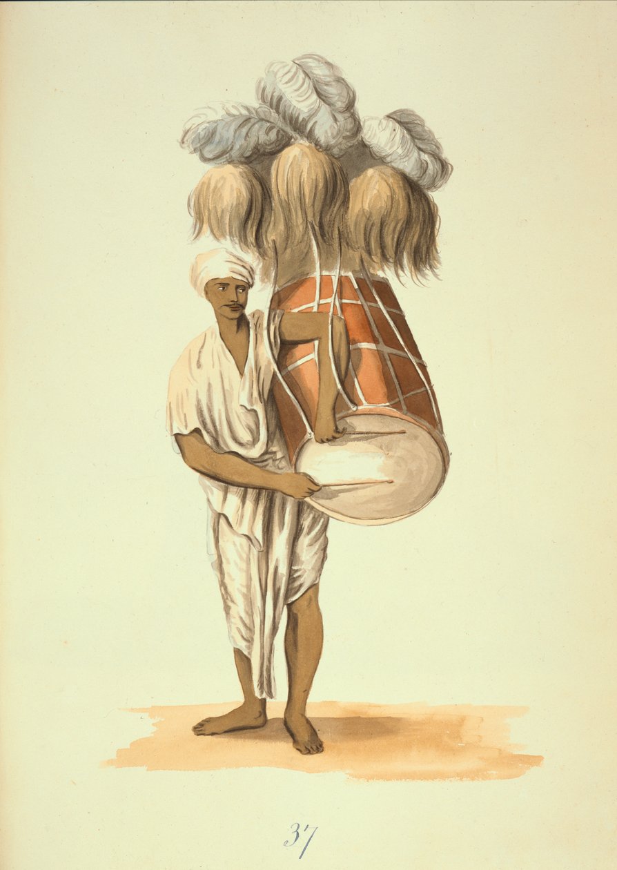 تم استخدام D'Hauk في حفلات الزواج والمراسم الدينية ، اللوحة 37 من "زي هندوستان" بقلم فرانز بالتازار سولفينز (1764-1824) حوالي 1805 (ألوان مائية) بواسطة وليام أورم