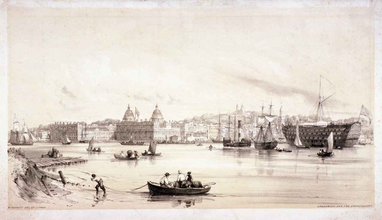 منظر غرينتش عبر نهر التايمز ، لندن ، c1841. بواسطة وليام باروت