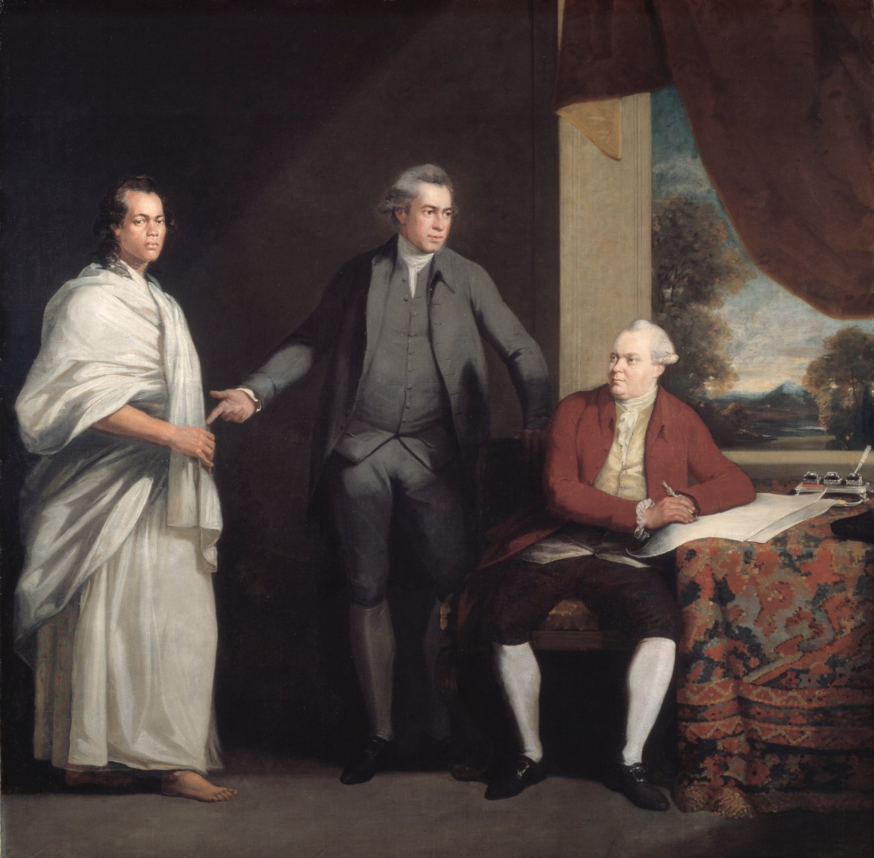 Omai، Joseph Banks and Dr Daniel Solander، c1775-6. بواسطة وليام باري