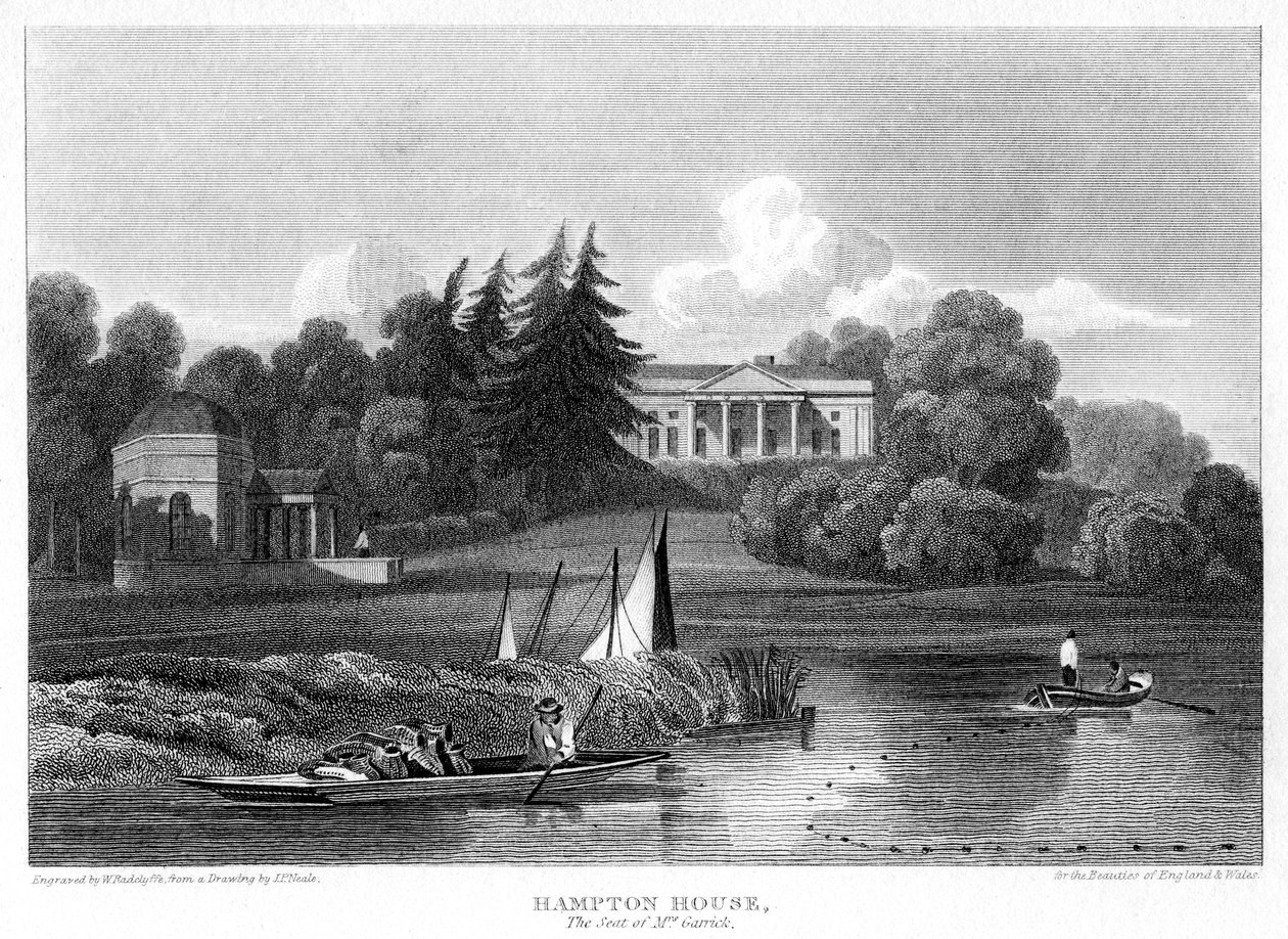 هامبتون هاوس ، مقر السيد غاريك ، هامبتون ، ريتشموند أبون تيمز ، لندن ، 1815. بواسطة وليام رادكليف