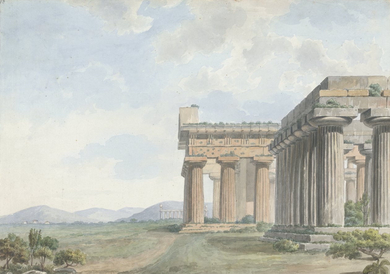 مناظر في بلاد الشام: أطلال المعبد في بيستوم ، c.1785 (مرحاض بالقلم والحبر فوق الجرافيت على الورق) بواسطة وليام ريفيلي