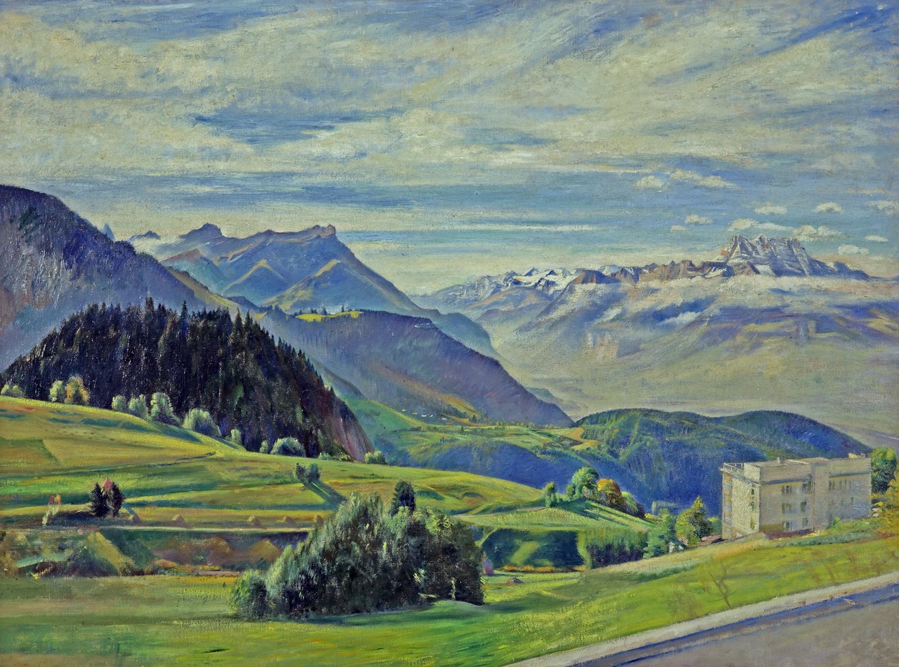 Le Dent du Midi من ليسين ، سويسرا (زيت على قماش) بواسطة وليام روثنشتاين