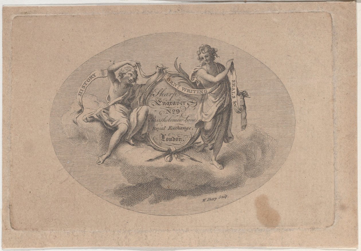 بطاقة تجارية لـ William Sharp ، Engraver ، القرن التاسع عشر. بواسطة ويليام شارب