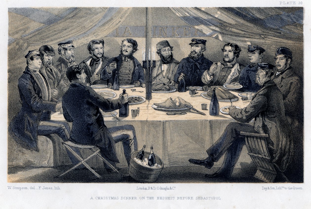 عشاء عيد الميلاد على المرتفعات قبل سيباستوبول ، c1850. بواسطة وليام كريميا سيمبسون