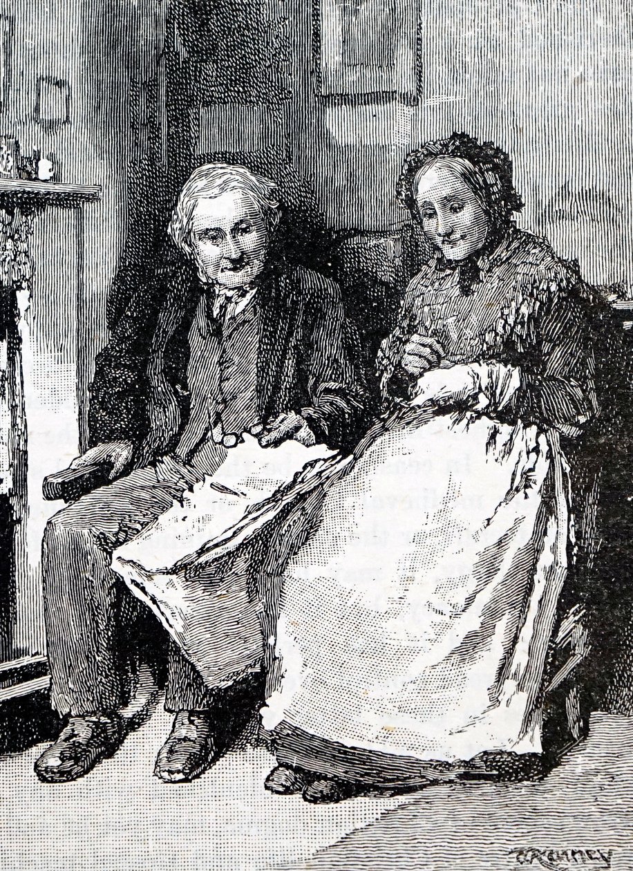 زوجان عجوزان. بقلم ويليام سمول (1843-1929) رسامًا إنجليزيًا. 1880 (نقش) بواسطة وليام سمول
