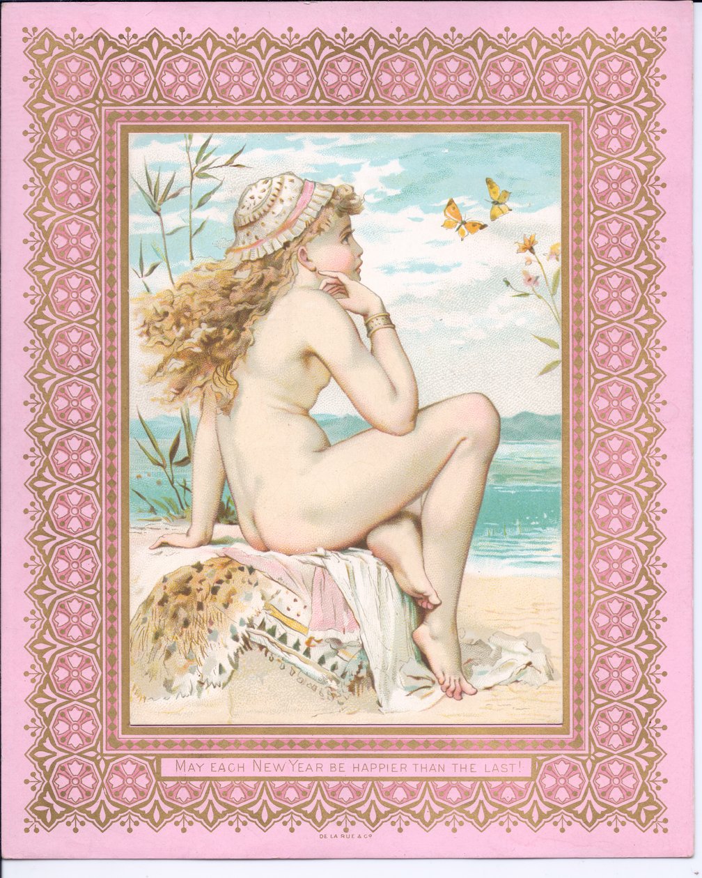 بطاقة الفيكتوري السنة الجديدة لجمال الاستحمام على الشاطئ ، c.1881 بواسطة وليام ستيفن كولمان