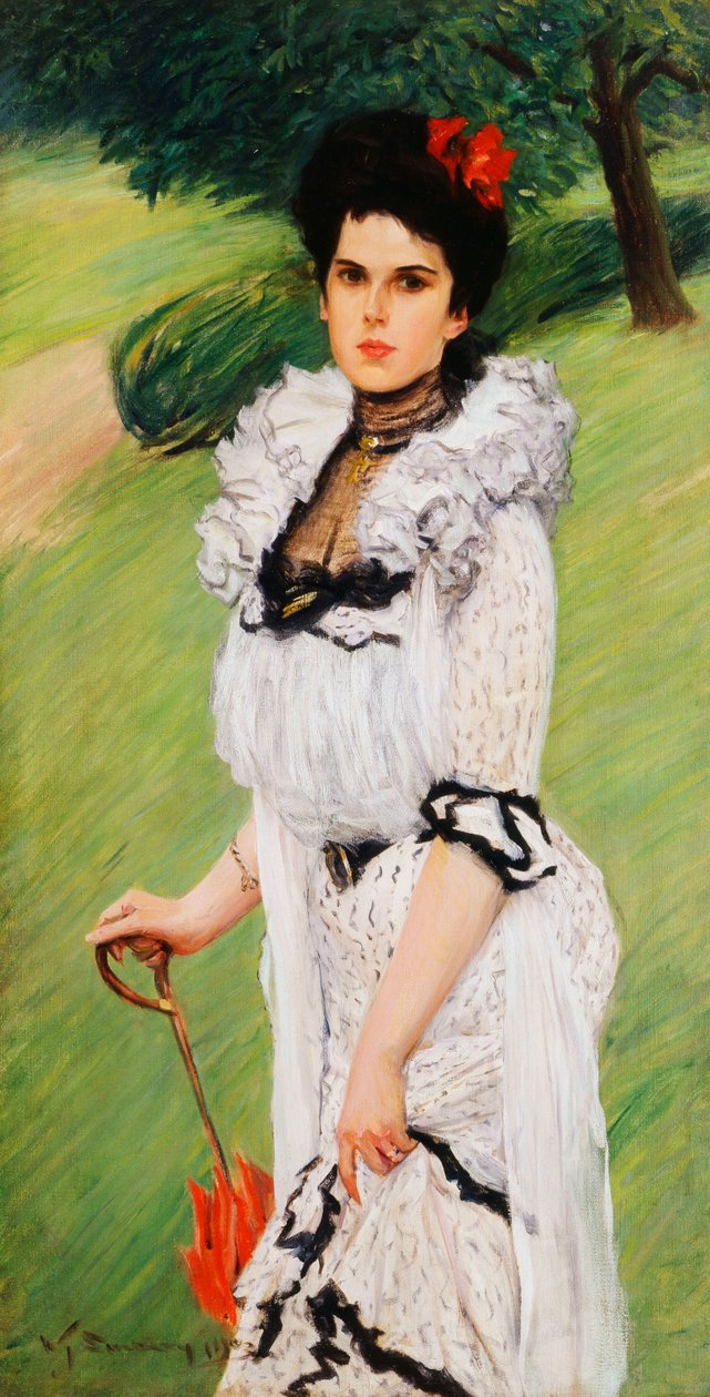 الفستان الأبيض - صورة لامرأة شابة في حديقة ، 1903 بواسطة وليام توماس سميدلي