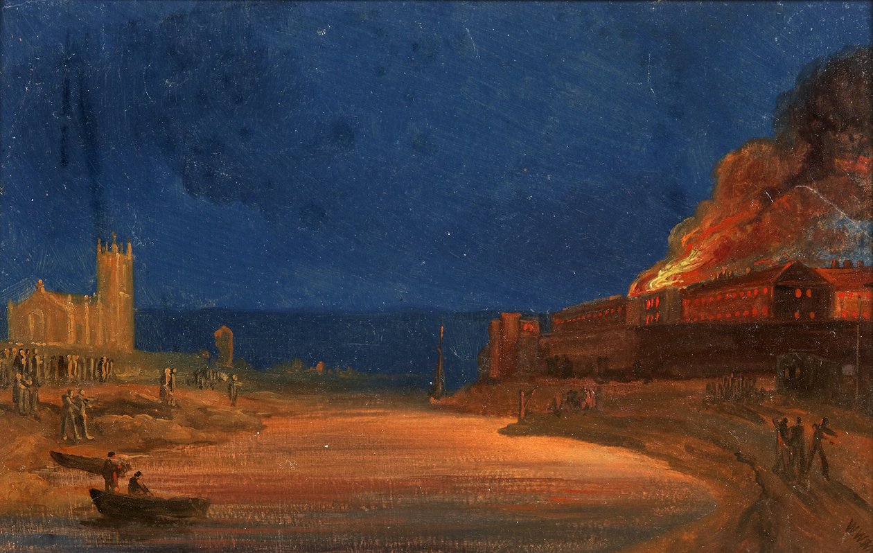 أعمال شغب بريستول: The Gaol Burning and St Paul&39;s Church ، Bedminster ، حوالي عام 1831 (زيت على ورق) بواسطة وليام دبليو ويتلي
