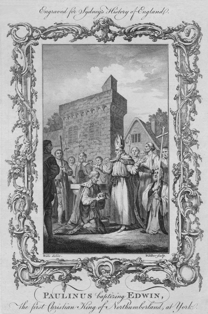 قام Paulinus بتعميد إدوين ، أول ملك مسيحي في نورثمبرلاند ، في يورك ، 1773. بواسطة وليام ووكر