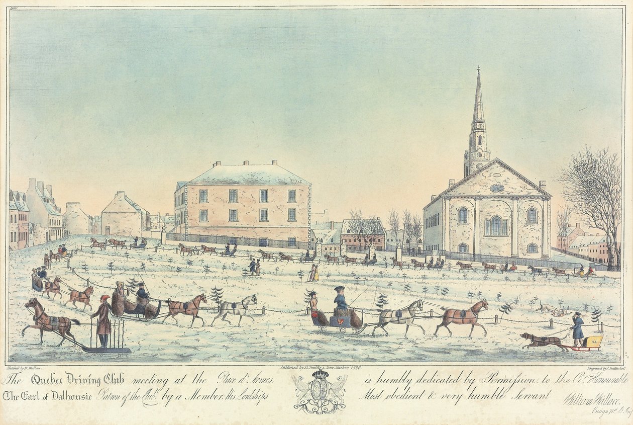 اجتماع نادي القيادة في كيبيك في Place d&39;Armes ، نقش بواسطة J. Smillie Jr. ، 1826 بواسطة وليام والاس