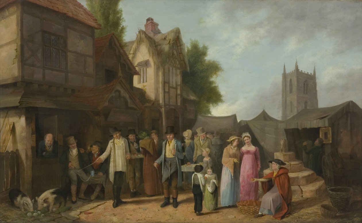 مشهد خارج نزل ، ربما في لونغ أشتون ، بريستول ، حوالي عام 1824 (زيت على لوح) بواسطة وليام ويست