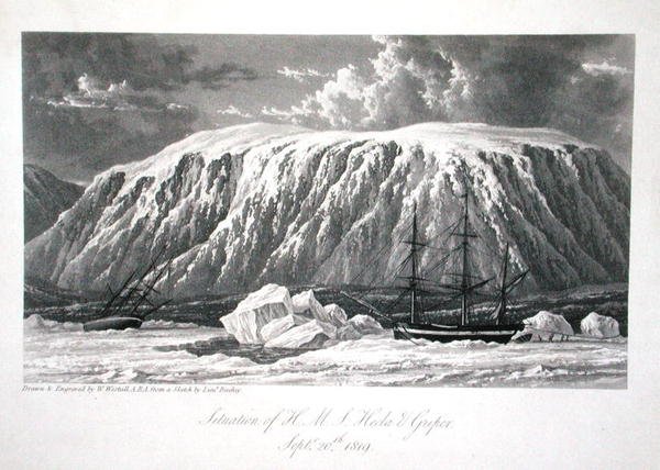 حالة HMS Hecla & Griper ، 20 سبتمبر 1819 ، من "مجلة رحلة لاكتشاف ممر شمال غرب من المحيط الأطلسي إلى المحيط الهادئ تم إجراؤه في السنوات 1819-20" ، بقلم ويليام إدوارد باري ، نُشر عام 1821 (نقش) بواسطة وليام ويستال