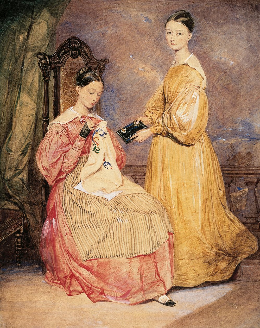 Portrait of Florence Nightingale (1820-1910) with her sister Frances Parthenope, Watercolor by William White Warren (1832-1911 or 1912) بواسطة ويليام وايت (Attr. To) وارن