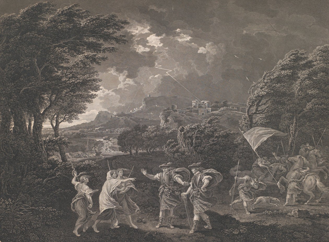 ماكبث والسحرة شكسبير ، ماكبث ، قانون 1 ، مشهد 1 ، 1770. بواسطة وليام ووليت