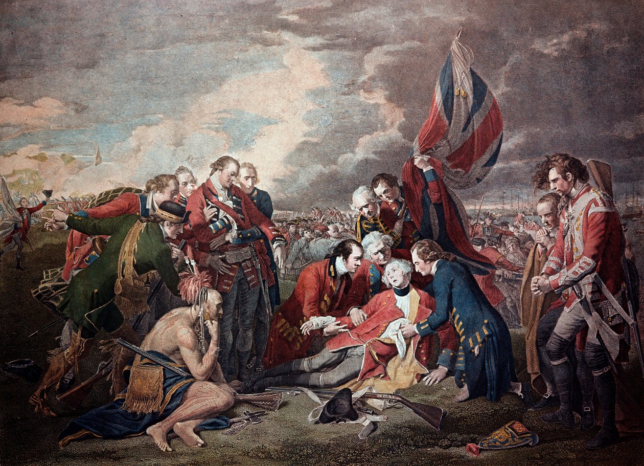 وفاة الجنرال جيمس وولف (1727-1759) في معركة مدينة كيبيك في حرب السنوات السبع في 13 سبتمبر بواسطة وليام ووليت