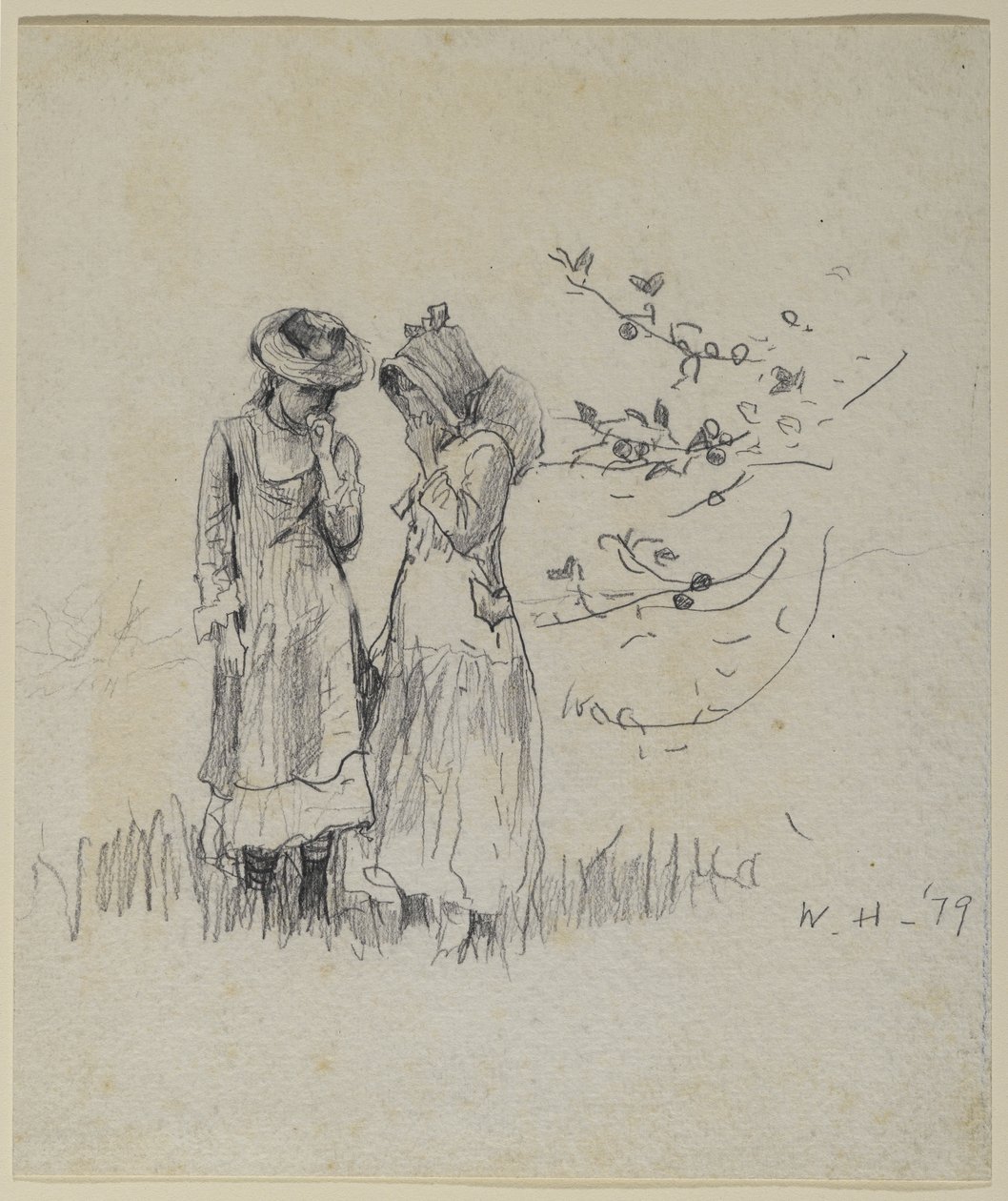 فتاتان في مجال 1879 (جرافيت على ورق) بواسطة وينسلو هومر