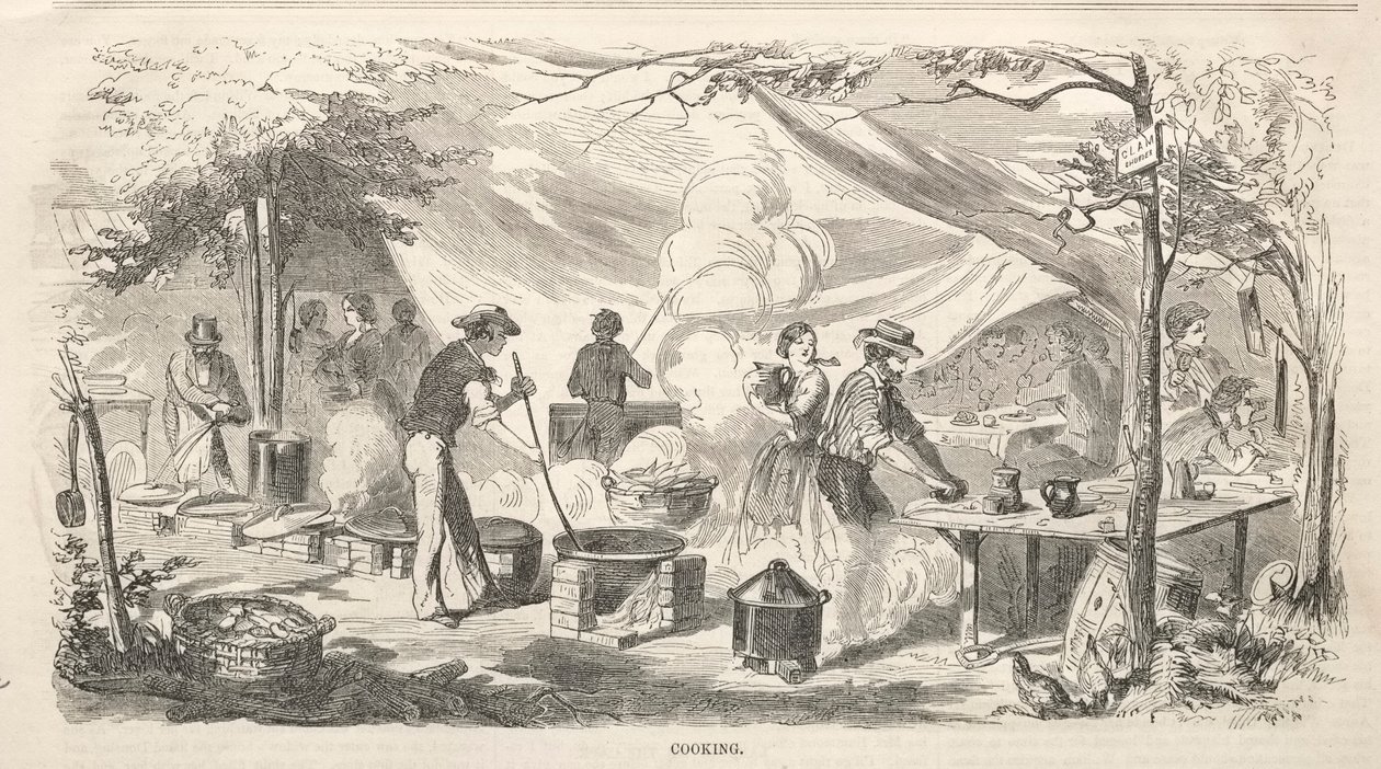 اسكتشات اجتماع المخيم: الطبخ ، 1858. بواسطة وينسلو هومر