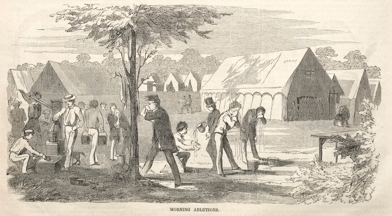 اسكتشات اجتماع المخيم: الوضوء الصباحي ، 1858. بواسطة وينسلو هومر