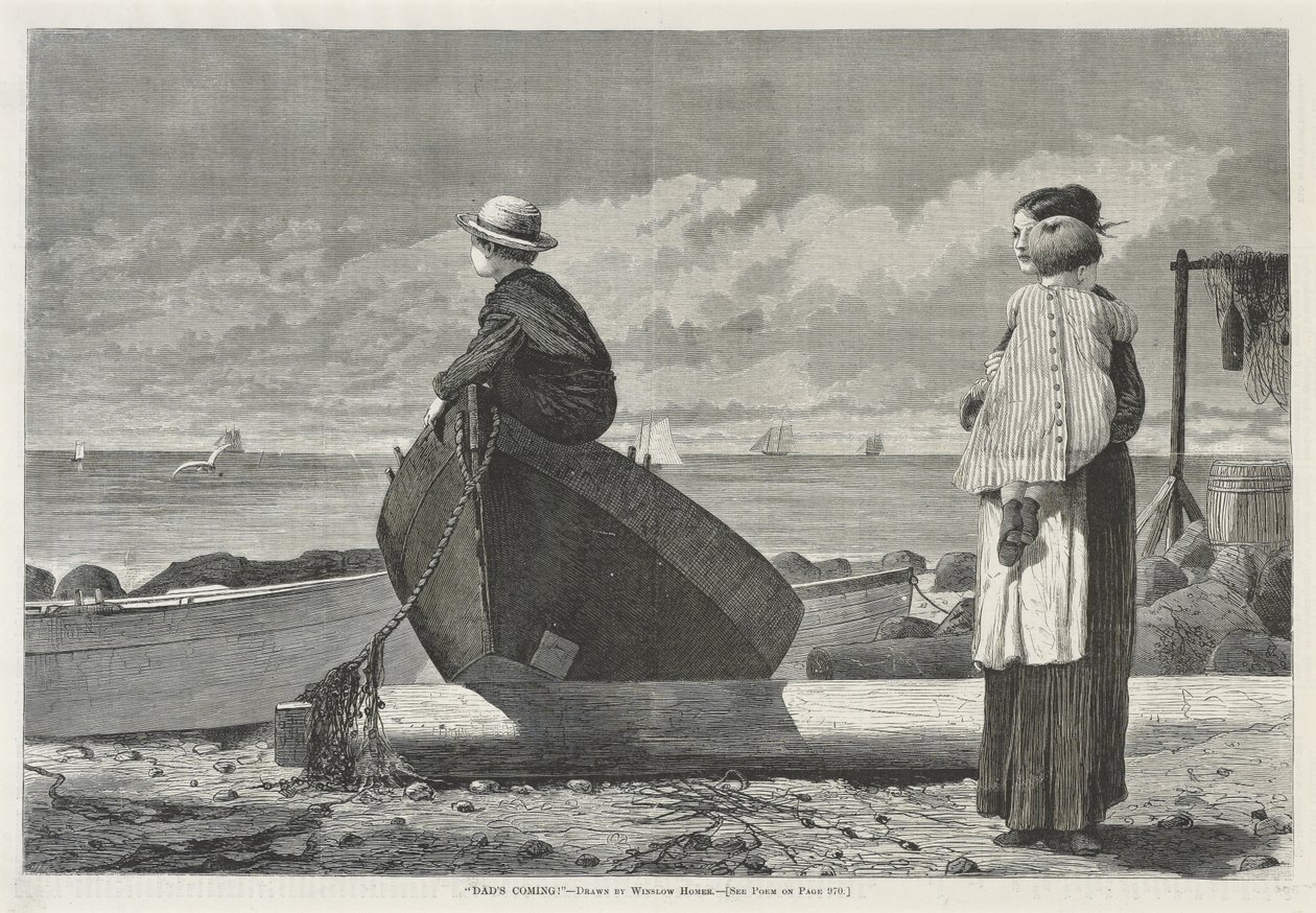 Dad Coming !، 1 نوفمبر 1873 (نقش الخشب على ورق الصحف) بواسطة وينسلو هومر