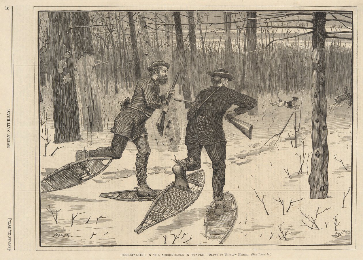 مطاردة الغزلان في Adirondacks في الشتاء ، من كل يوم سبت ، 21 يناير 1871 بواسطة وينسلو هومر