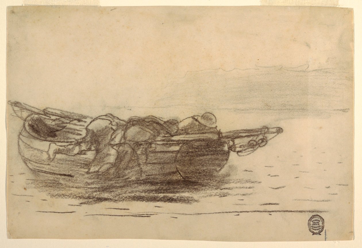 رسم، صيادون يتسلقون فوق حواف الغونواليس، كولركوتس، إنجلترا، 1881-1882 بواسطة وينسلو هومر