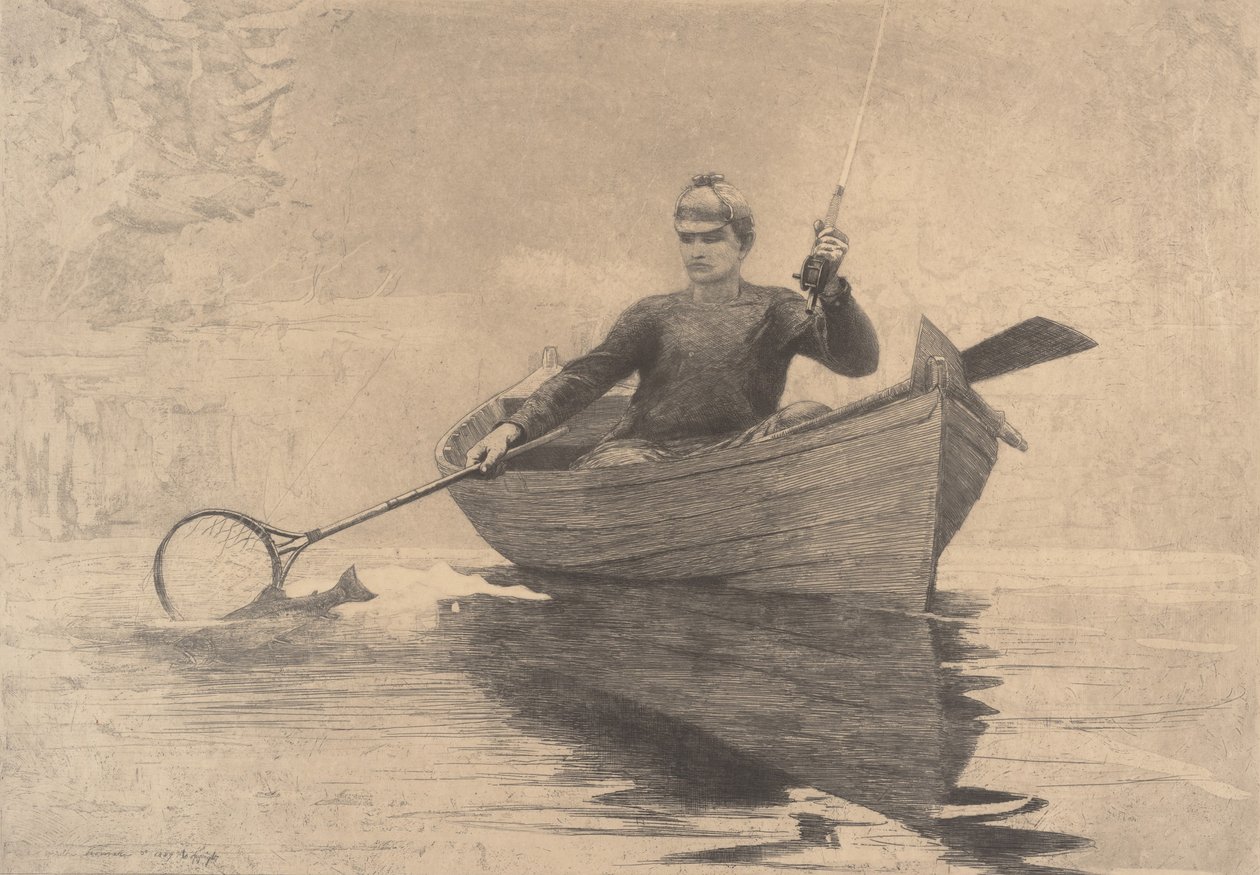صيد الأسماك بالذبابة ، بحيرة ساراناك ، 1889. بواسطة وينسلو هومر