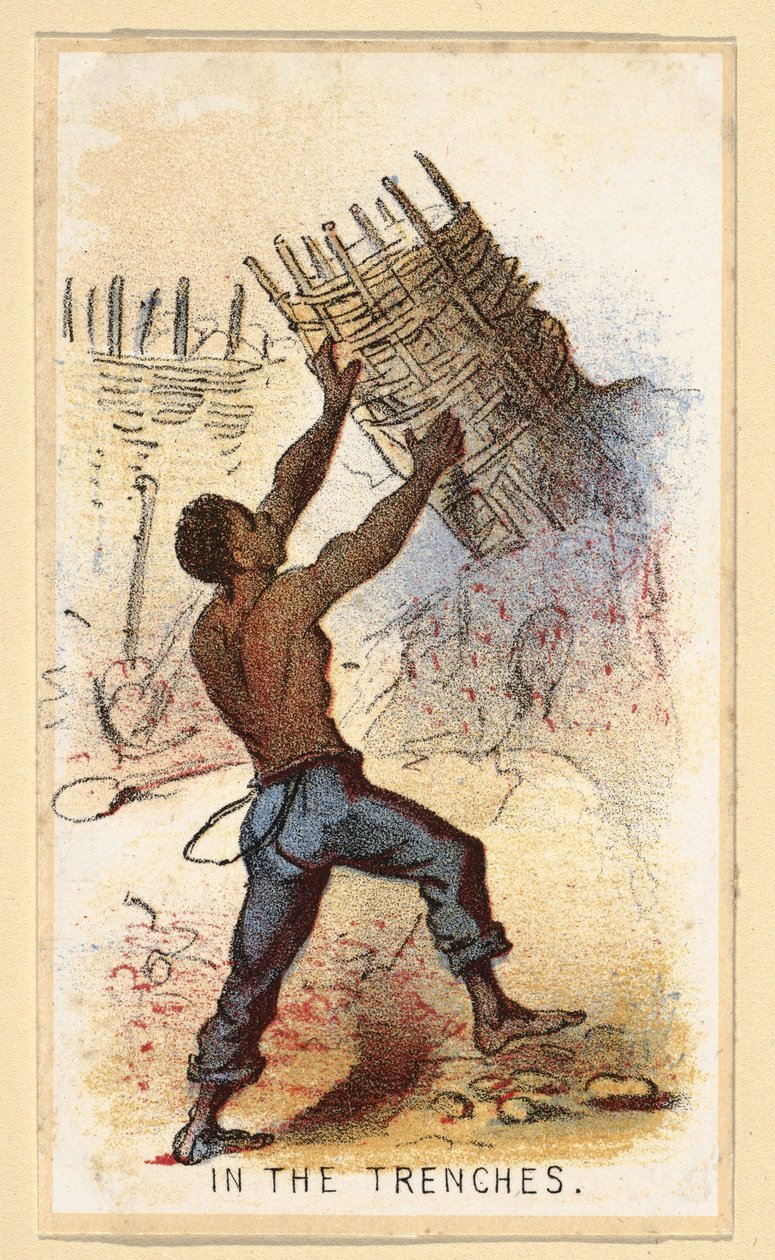 في The Trenches من سلسلة من بطاقات التجميع تسمى Life in Camp ، pub. 1864 (لون ليثو) بواسطة وينسلو هومر