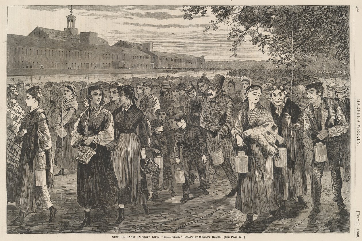 نيو إنجلاند فاكتوري لايف - بيل تايم ، نُشر عام 1868. بواسطة وينسلو هومر