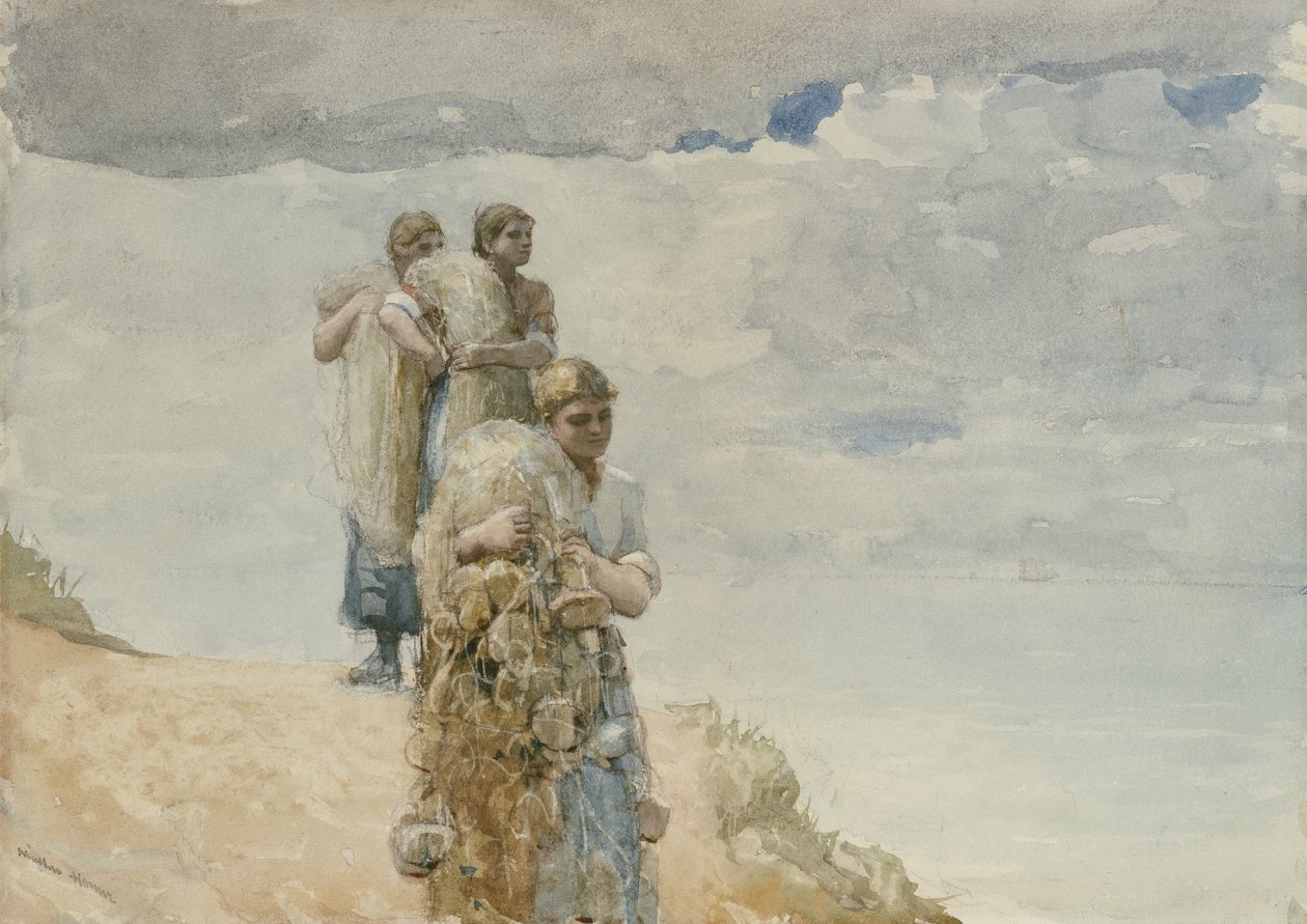 On The Cliff ، Cullercoats ، حوالي 1881-82 (ألوان مائية وفحم على ورق منسوج) بواسطة وينسلو هومر