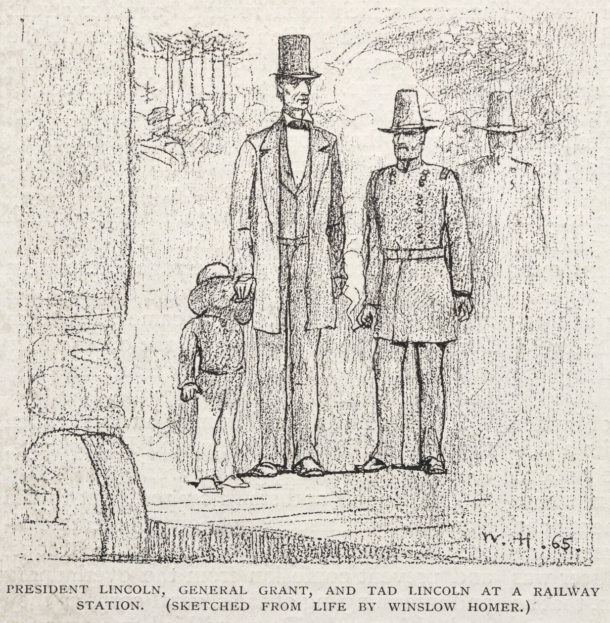 الرئيس لنكولن ، الجنرال غرانت ، وتاد لنكولن في محطة للسكك الحديدية ، 1887. بواسطة وينسلو هومر