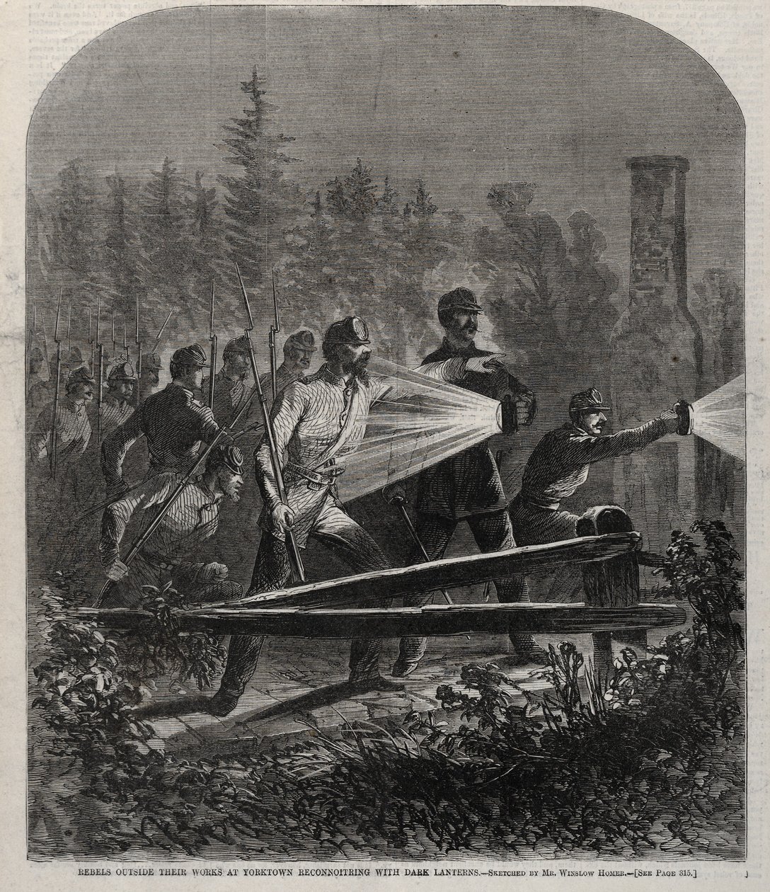 المتمردون خارج أعمالهم في Yorktown Reconnoitering with Dark Lanterns ، 1862. بواسطة وينسلو هومر