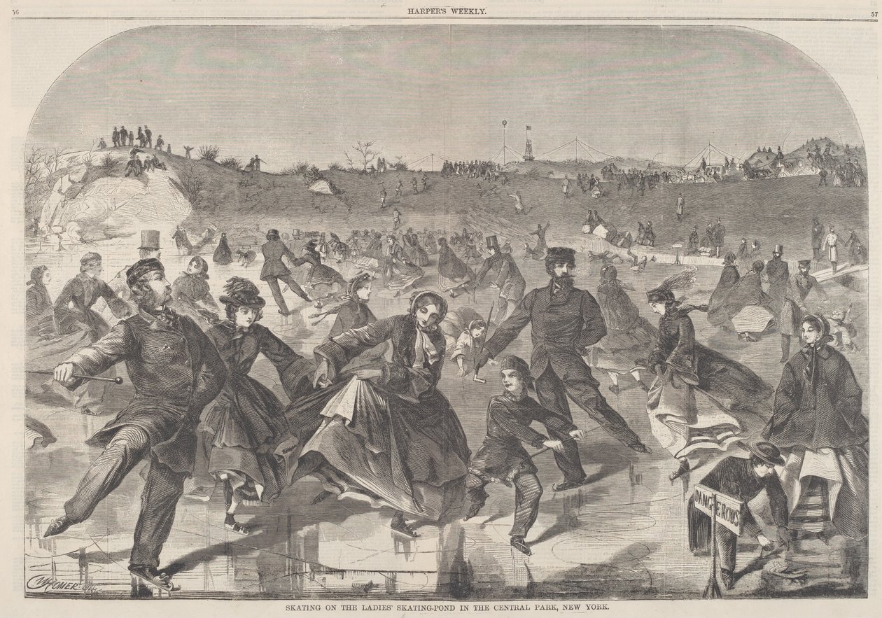التزلج على التزلج على الجليد للسيدات في سنترال بارك ، نيويورك ، تم نشره عام 1860. بواسطة وينسلو هومر