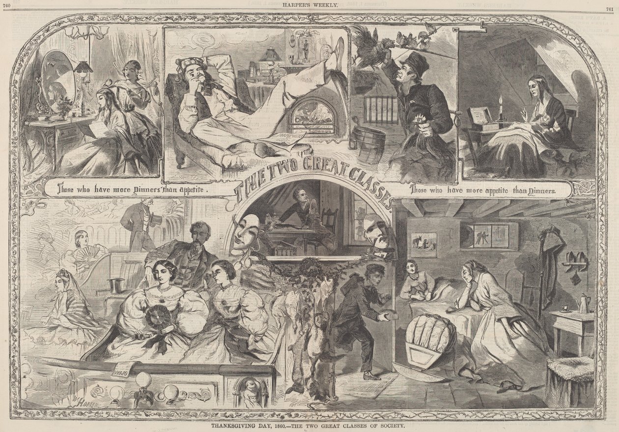 عيد الشكر ، 1860 - طبقتان عظيمتان في المجتمع ، نُشر عام 1860. بواسطة وينسلو هومر