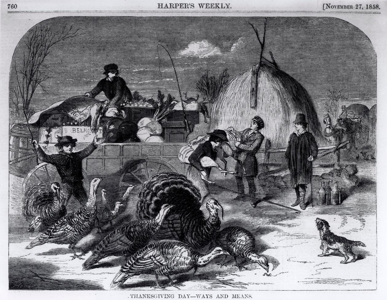 يوم الشكر: الطرق والوسائل ، من مجلة "هاربر ويكلي" ، 27 نوفمبر 1858 بواسطة وينسلو هومر