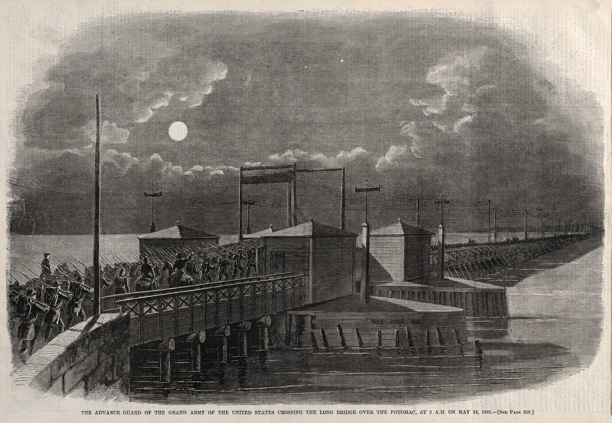 الحرس المتقدم للجيش الكبير للولايات المتحدة يعبر الجسر الطويل ، 1861 ، 1861. بواسطة وينسلو هومر