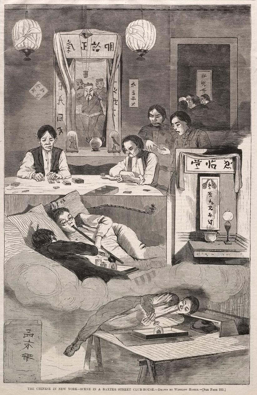 الصينيون في نيويورك - مشهد في منزل باكستر ستريت كلوب ، 1874. بواسطة وينسلو هومر