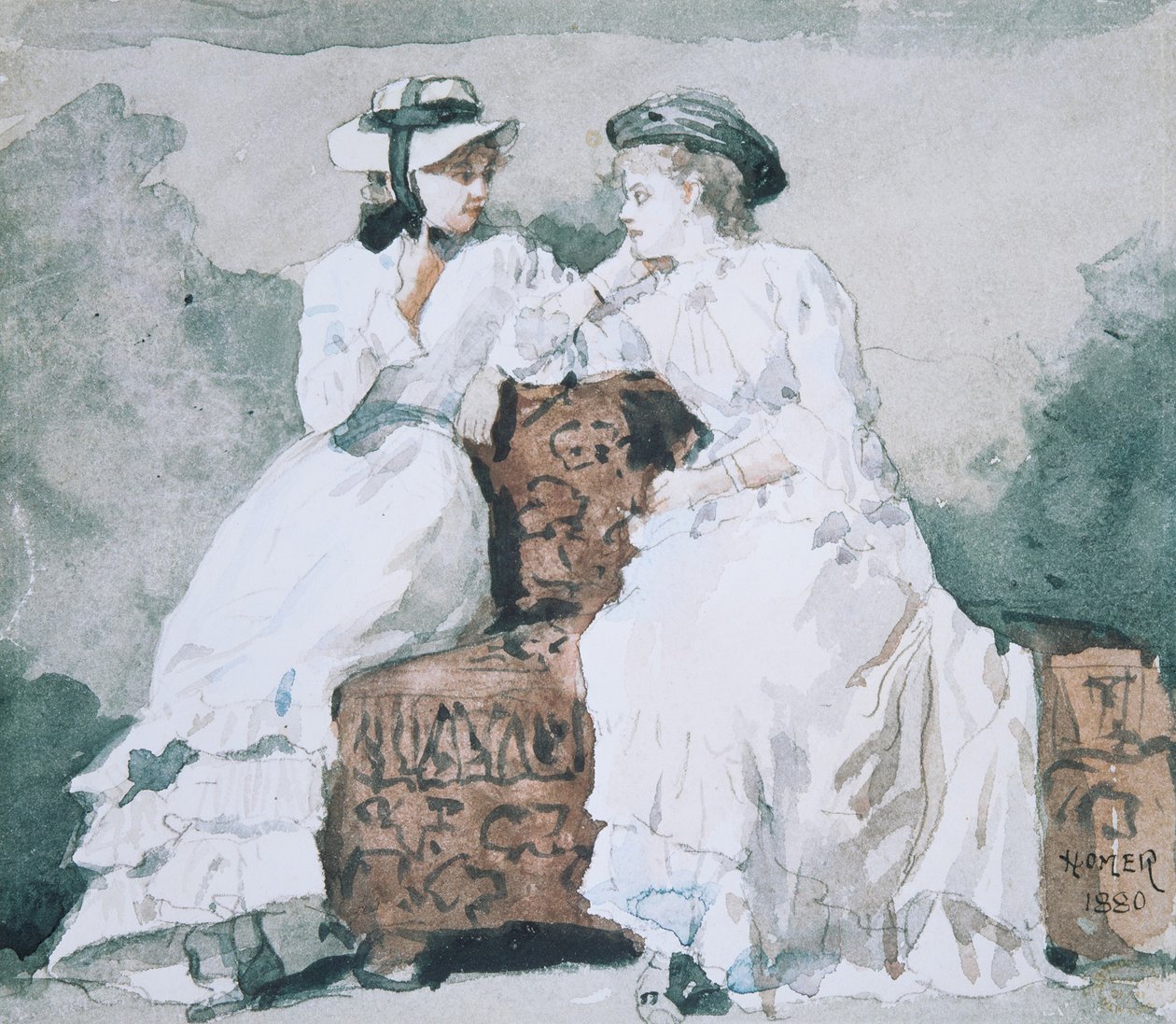 سيدتان ، 1880 (مرحاض وجرافيت على ورق) بواسطة وينسلو هومر