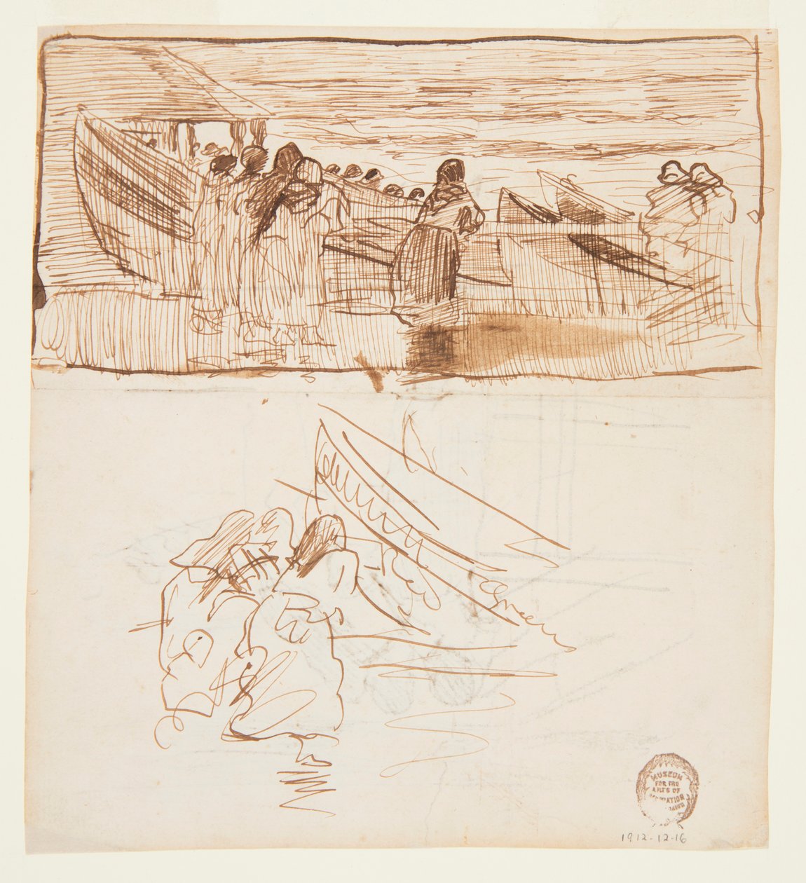 دراستان عن النساء الواقفات خلف السور ، يبحثان في إطلاق Dories ، Cullercoats ، إنجلترا بواسطة وينسلو هومر