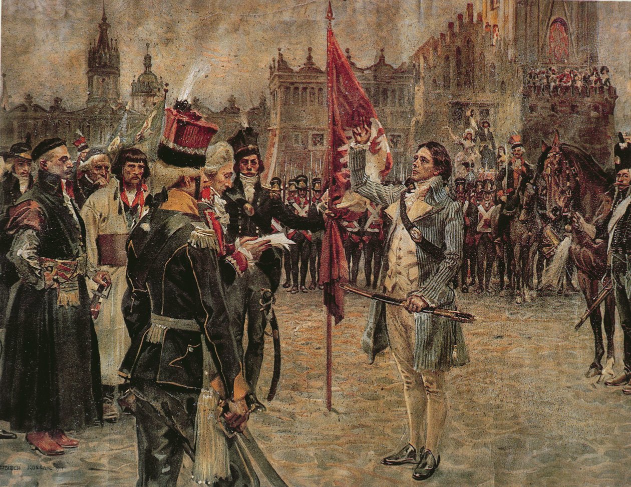 يصل تاديوس كوسيوسزكو إلى كراكوف في 24 مارس 1794 لحشد الشعب البولندي لمحاربة الغزو الروسي ، 1911 بواسطة Wojciech Kossak