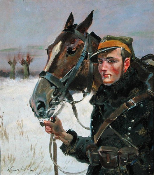 جندي مع حصان بواسطة Wojciech Kossak