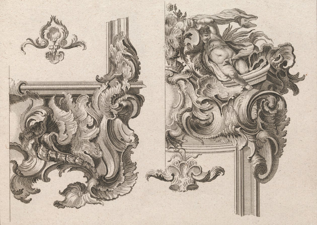 اقتراح لتزيين أسفل يمين وأعلى يمين إطار مذبح ... ، مطبوع ca. 1750-56. بواسطة وولفجانج كريستوف ماير
