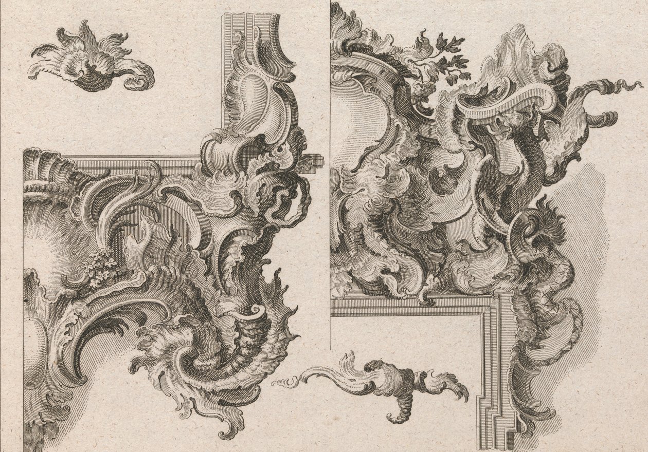اقتراح لتزيين أسفل يمين وأعلى يمين إطار مذبح ... ، مطبوع ca. 1750-56. بواسطة وولفجانج كريستوف ماير